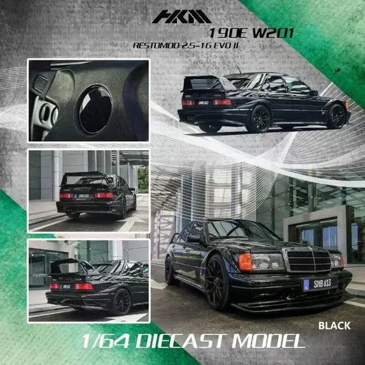 Mercedes Benz 190E W201 EVO II (Limited to 999pcs), 1:64 Scale (Black) collectible diecast model at Poketwheels