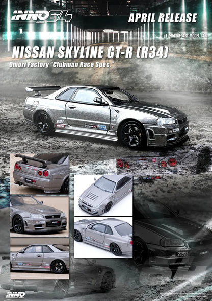 INNO64 Nissan Skyline GT-R R34 Omori Factory Clubman Race Spec 1:64 Scale Diecast Model (Pre-Order)