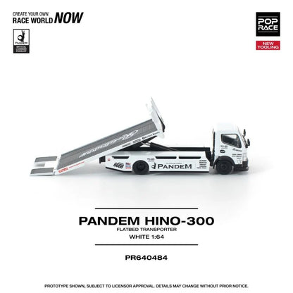 POPRACE Pandem Fuso 300 Flatbed Transporter New Tooling White 1:64 Scale Diecast Model (Pre-Order)